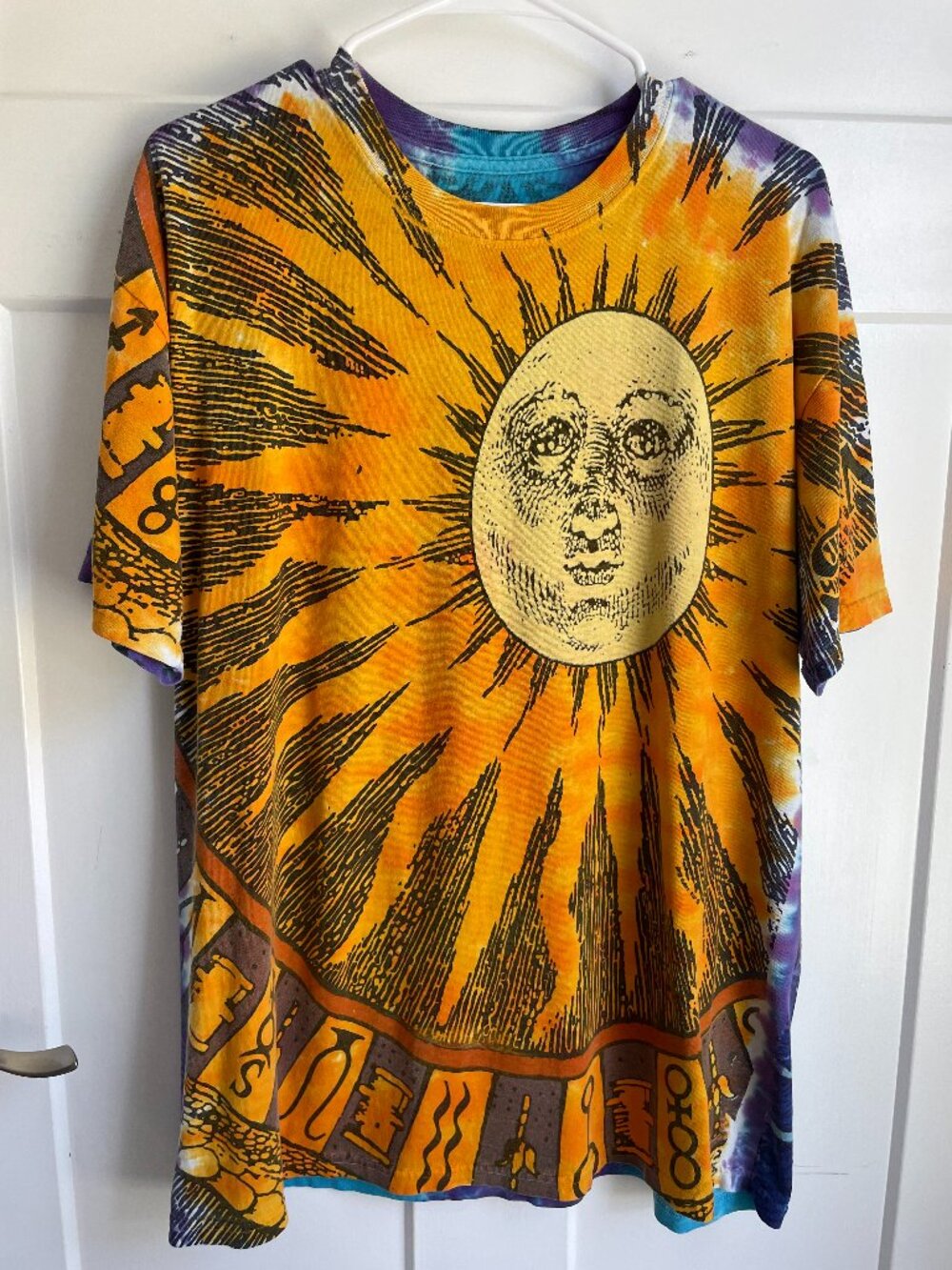 Liquid Blue Orange Yellow Tie-Dye Sun Face Short Sleeve Tee